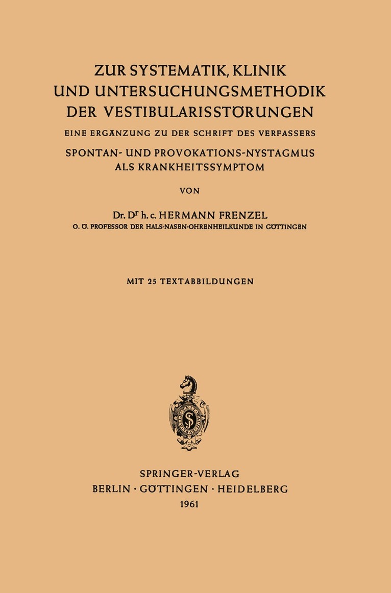Hermann Frenzel - Zur Systematik, Klinik und Untersuchungsmethodik der Vestibularisstörungen, Häftad