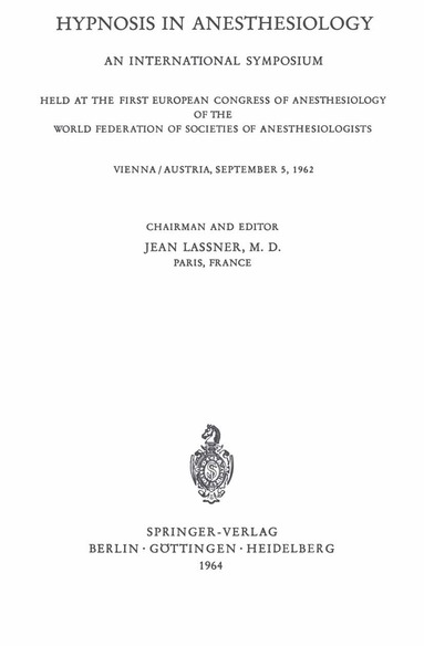 Jean Lassner - Hypnosis in Anaesthesiology, Häftad