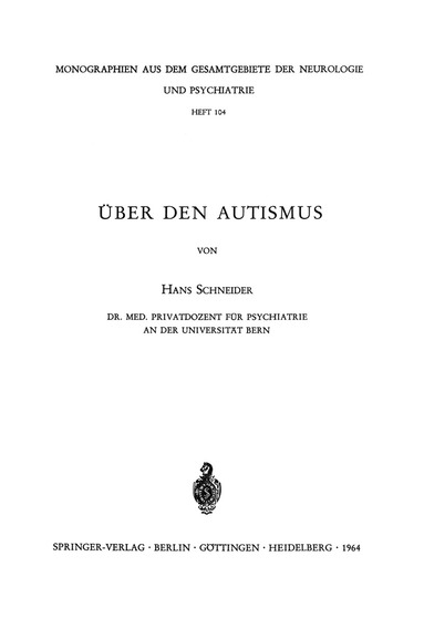 H. Schneider - Über den Autismus, Häftad