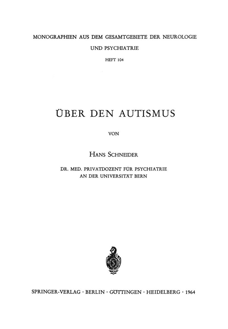H. Schneider - Über den Autismus, Häftad