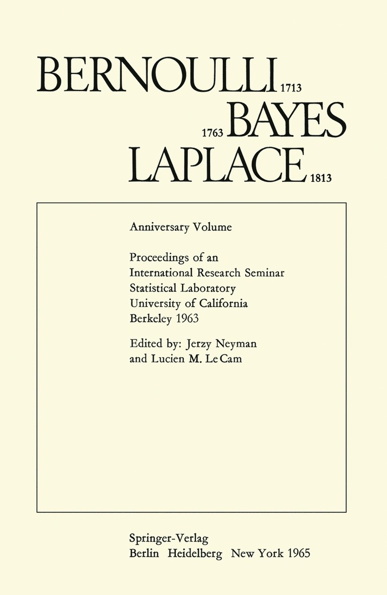 Lucien M. Le Cam, Jerzy Neyman - Bernoulli 1713 Bayes 1763 Laplace 1813, Häftad