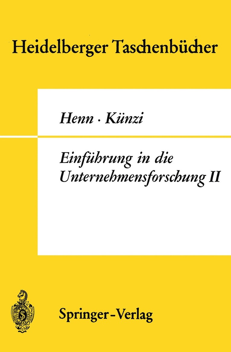 R. Henn, H. P. Künzi, R. Henn, H. P. Künzi - Einführung in die Unternehmensforschung II, Häftad