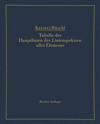 bokomslag Tabelle der Hauptlinien der Linienspektren aller Elemente nach Wellenlänge geordnet