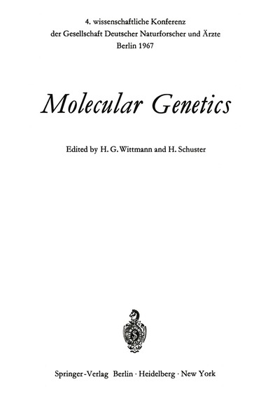 Heinz G. Wittmann, Heinz Schuster - Molecular Genetics, Häftad