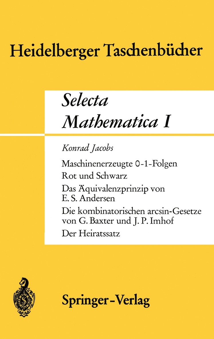 K. Jacobs, E.S. Andersen, G. Baxter, J.P. Imhof, E. S. Andersen, J. P. Imhof, K. Jacobs, E.S. Andersen - Selecta Mathematica I, Häftad