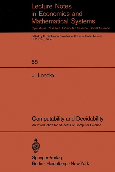 J. Loeckx - Computability and Decidability, Häftad