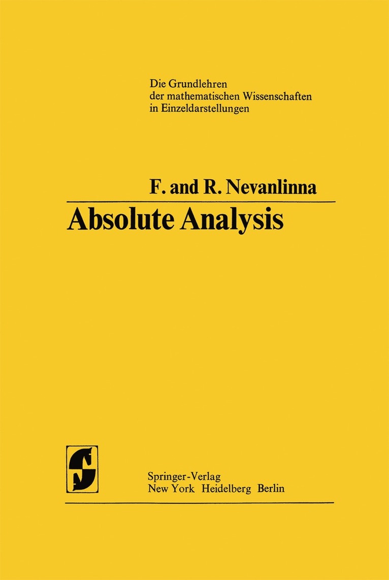 Frithjof Nevanlinna, Rolf Nevanlinna - Absolute Analysis, Inbunden
