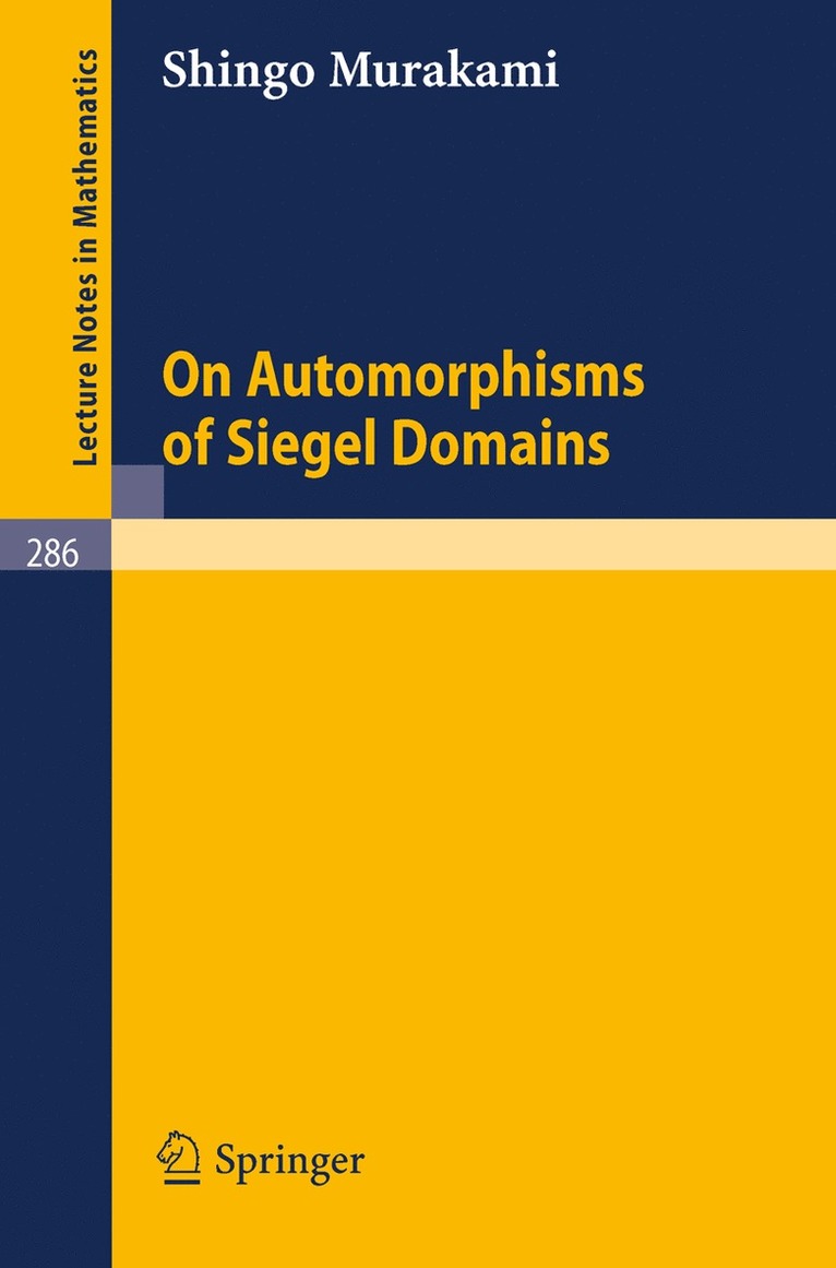 S. Murakami - On Automorphisms of Siegel Domains, Häftad