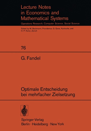 bokomslag Optimale Entscheidung bei mehrfacher Zielsetzung