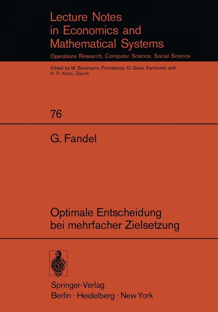 G. Fandel - Optimale Entscheidung bei mehrfacher Zielsetzung, Häftad