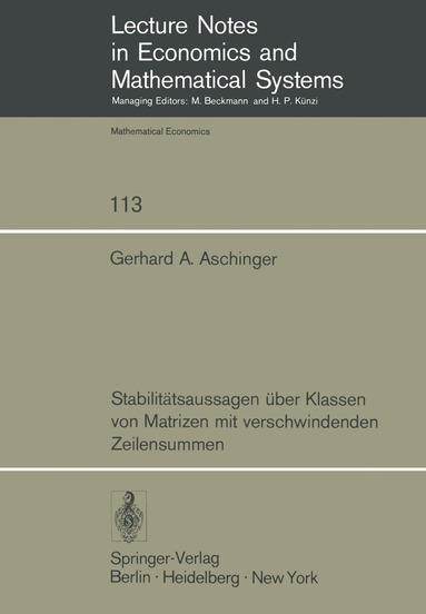 Gerhard A. Aschinger - Stabilitätsaussagen über Klassen von Matrizen mit verschwindenden Zeilensummen, Häftad