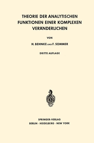 Heinrich Behnke, Friedrich Sommer - Theorie der Analytischen Funktionen Einer Komplexen Veränderlichen, Häftad