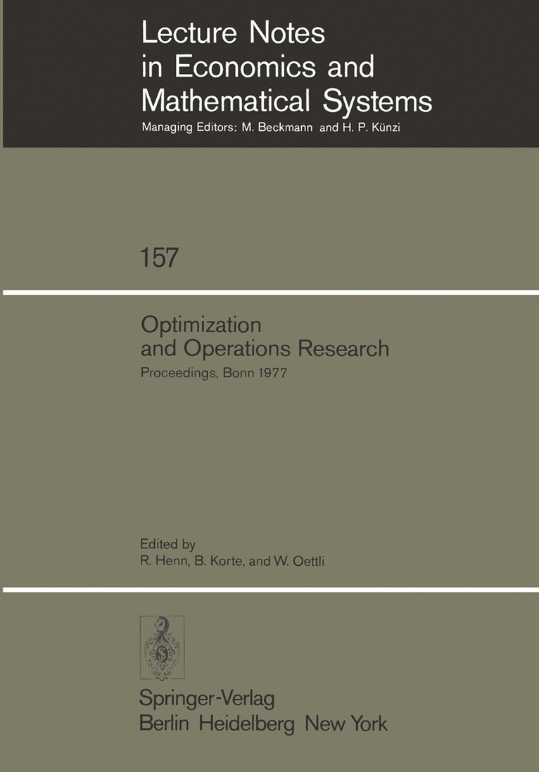 R. Henn, B. Korte, W. Oettli - Optimization and Operations Research, Häftad