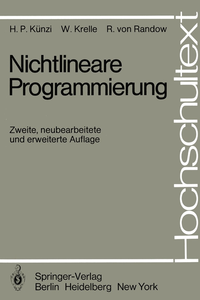 H.P. Künzi, W. Krelle, R. von Randow, H. P. Künzi, R. Von Randow - Nichtlineare Programmierung, Häftad