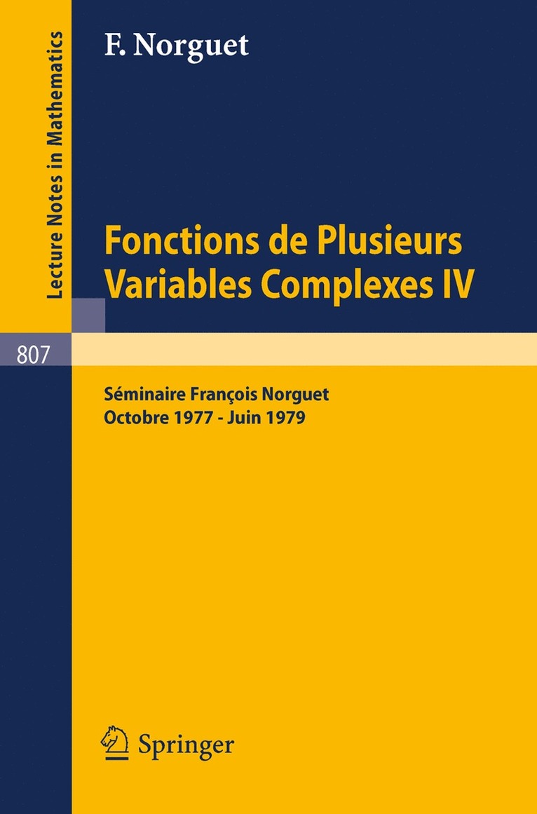 François Norguet - Fonctions de Plusieurs Variables Complexes IV, Häftad