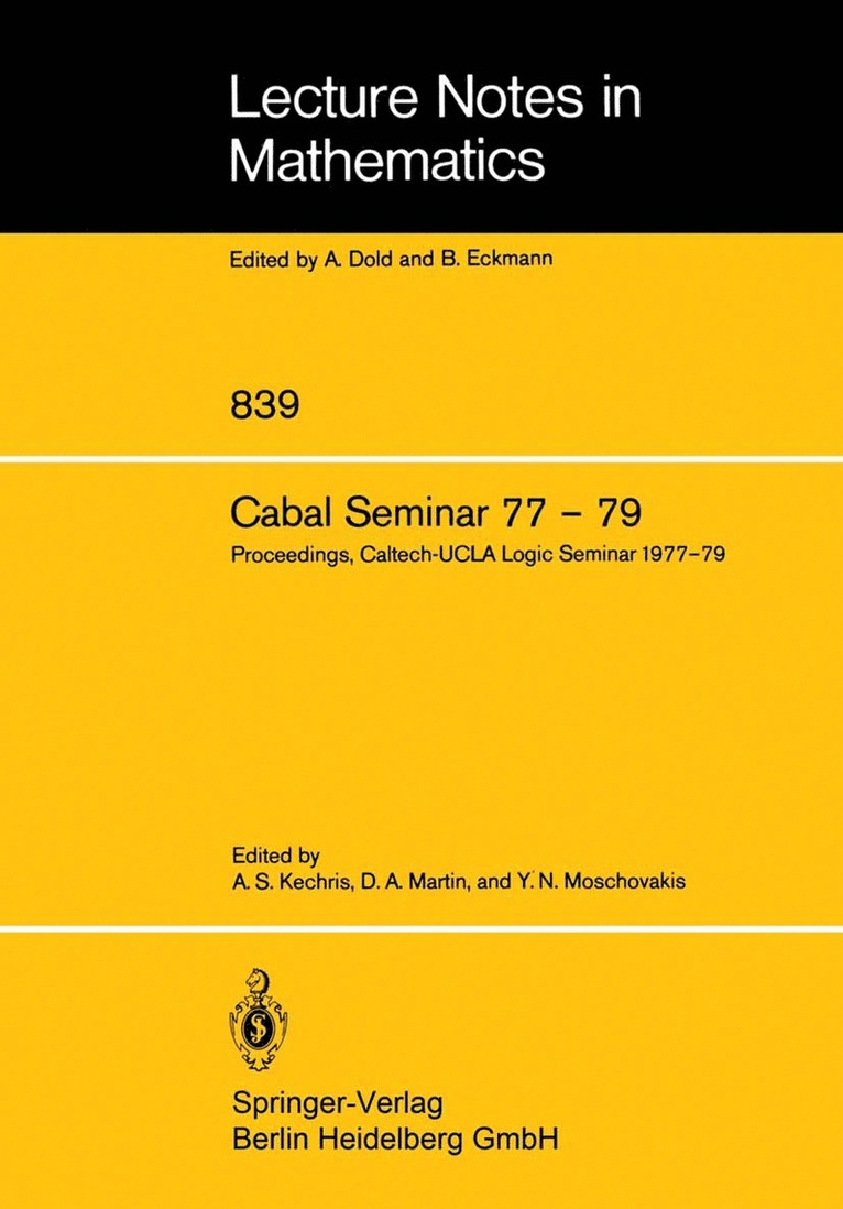 A. S. Kechris, D. A. Martin, Y. N. Moschovakis, D. a. Martin - Cabal Seminar 77 – 79, Häftad