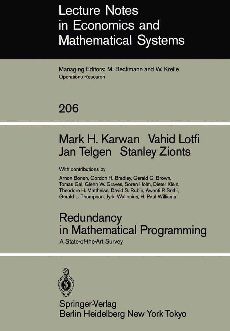 M.H. Karwan, V. Lotfi, J. Telgen, S. Zionts, M. H. Karwan, M.H. Karwan, M. H. Karwan - Redundancy in Mathematical Programming, Häftad