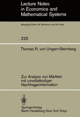 bokomslag Zur Analyse von Mrkten mit unvollstndiger Nachfragerinformation