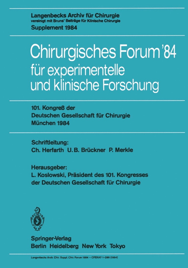 Chirurgisches Forum 84 fr experimentelle und klinische Forschung 1