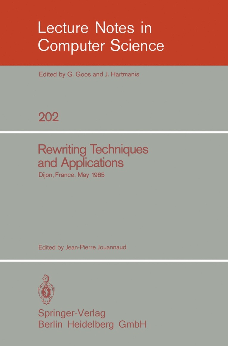 Jean-Pierre Jouannaud - Rewriting Techniques and Applications, Häftad