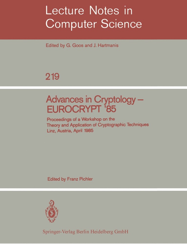 Franz Pichler - Advances in Cryptology – EUROCRYPT '85, Häftad