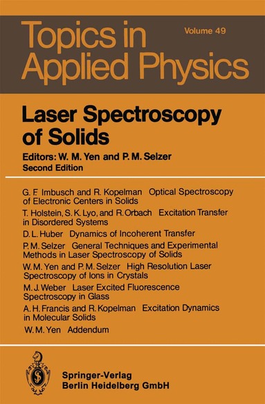 William M. Yen, Peter M. Selzer - Laser Spectroscopy of Solids, Häftad