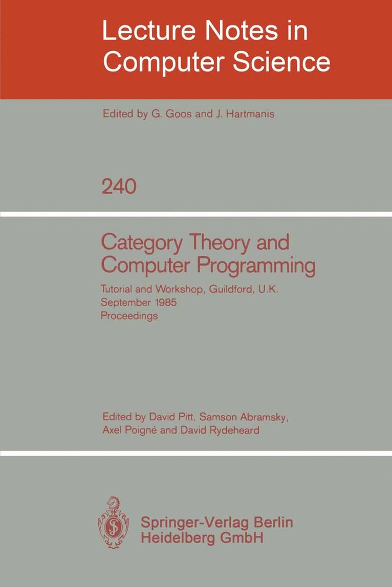 David Pitt, Samson Abramsky, Axel Poigne, David Rydeheard - Category Theory and Computer Programming, Häftad