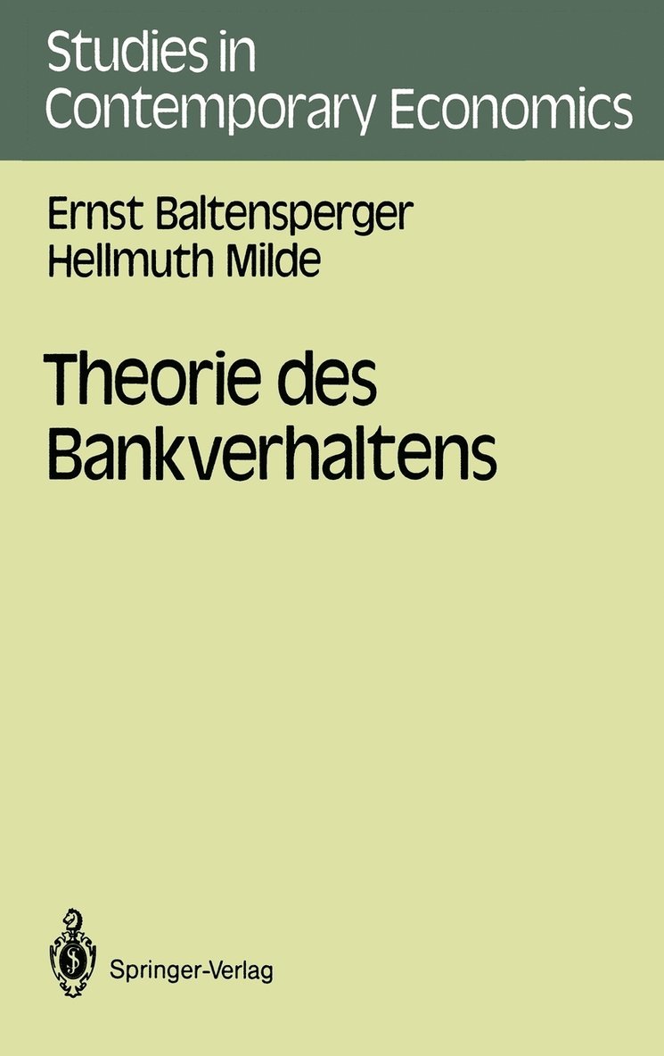 Ernst Baltensperger, Hellmuth Milde - Theorie des Bankverhaltens, Häftad