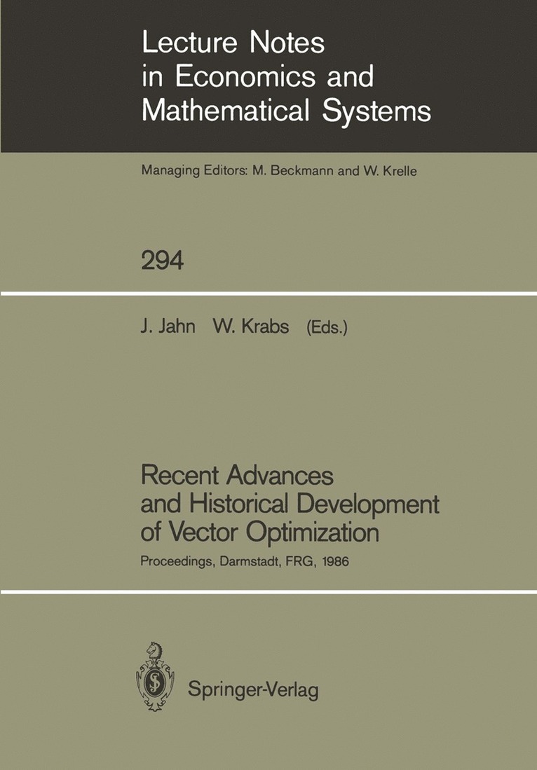 Johannes Jahn, Werner Krabs - Recent Advances and Historical Development of Vector Optimization, Häftad