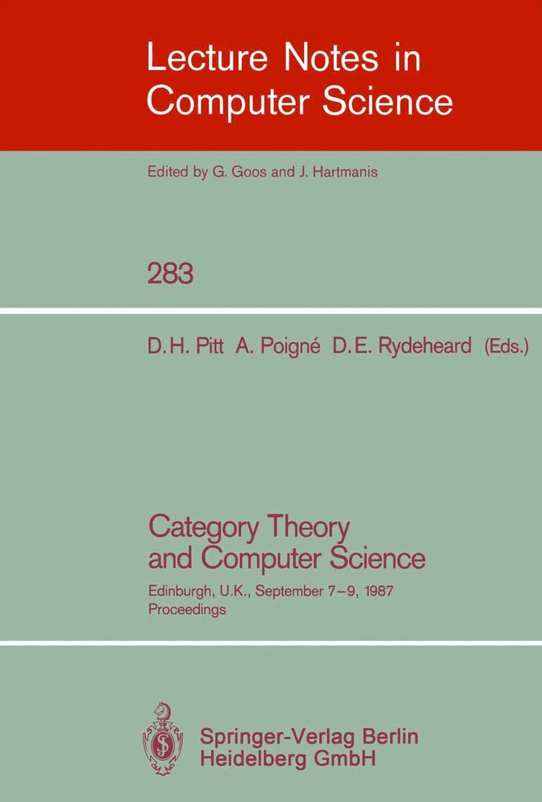 David H. Pitt, Axel Poigne, David E. Rydeheard - Category Theory and Computer Science, Häftad