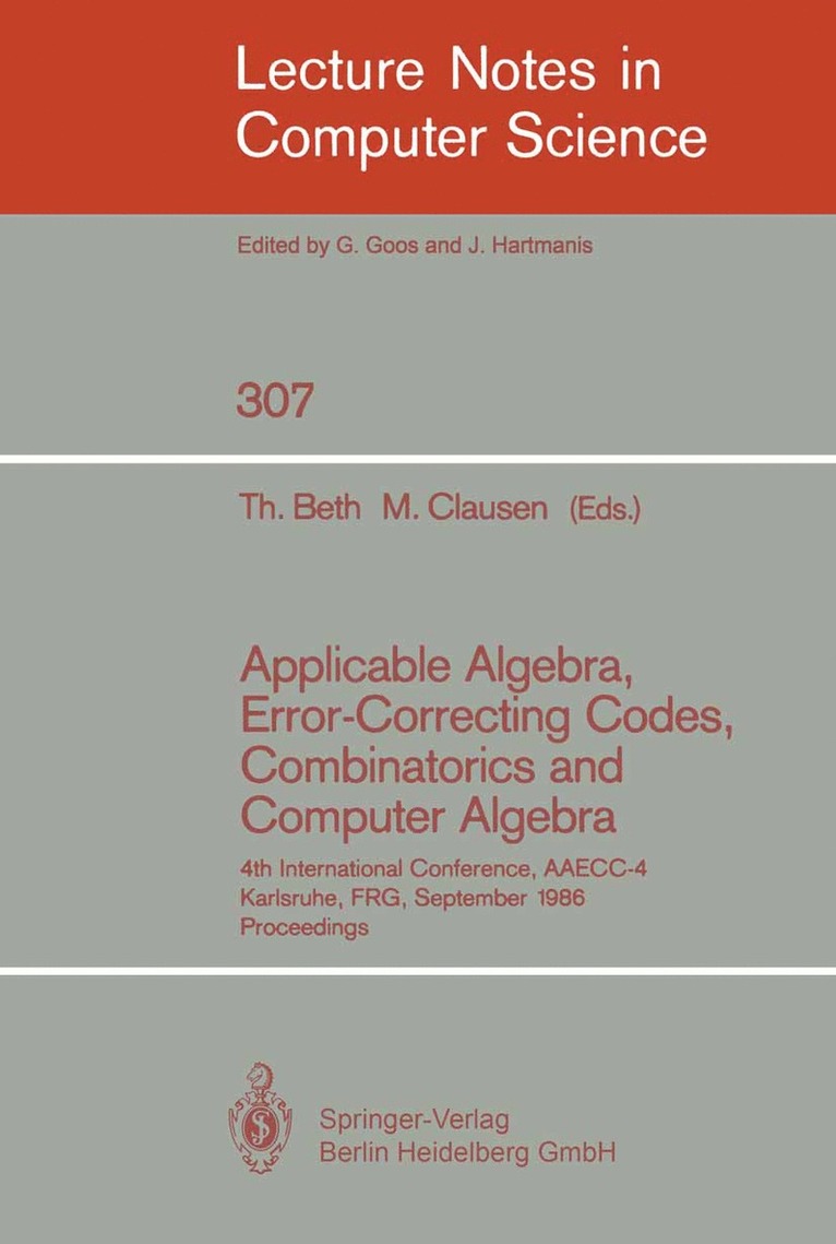 Thomas Beth, Michael Clausen - Applicable Algebra, Error-Correcting Codes, Combinatorics and Computer Algebra, Häftad