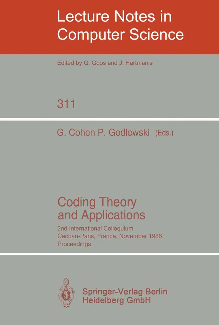 Gerard Daniel Cohen, Philippe Godlewski, Gerard Cohen - Coding Theory and Applications, Häftad