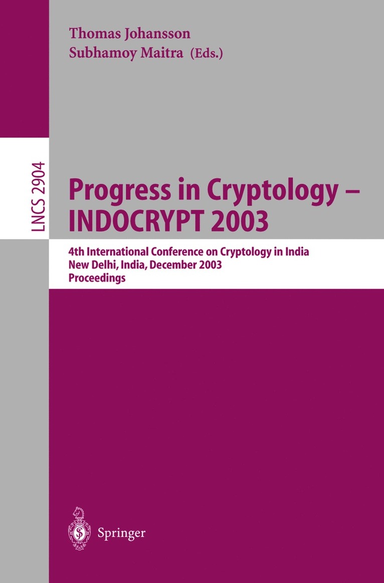 Thomas Johansson, Subhamoy Maitra - Progress in Cryptology -- INDOCRYPT 2003, Häftad