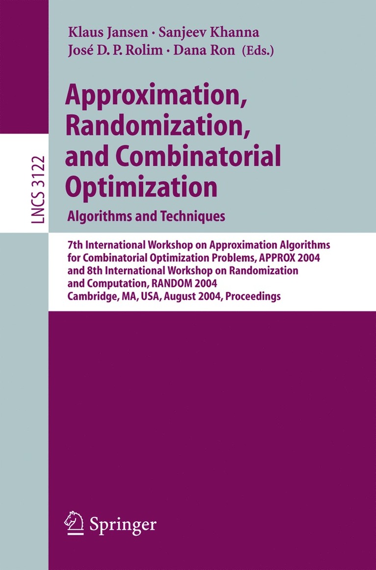 Klaus Jansen, Sanjeev Khanna, José D. P. Rolim, Dana Ron - Approximation, Randomization and Combinatorial Optimization. Algorithms and Techniques, Häftad