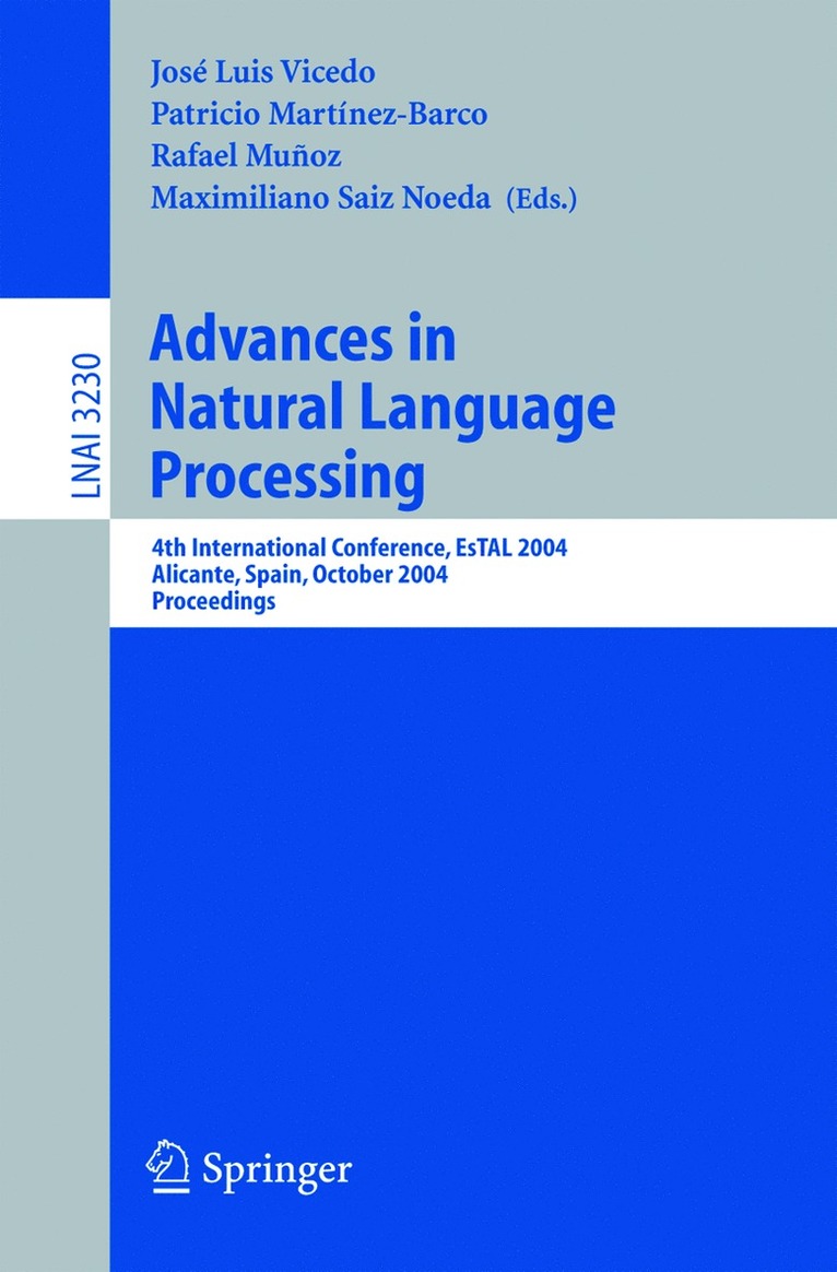 José Luis Vicedo, Particio Martínez-Barco, Rafael Munoz, Maximiliano Saiz Noeda, Jose Luis Vicedo, Particio Martinez-Barco - Advances in Natural Language Processing, Häftad