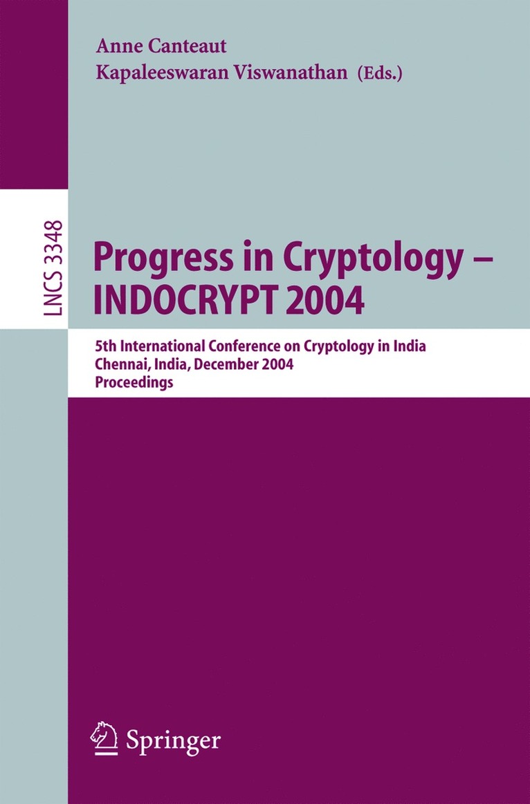 Anne Canteaut, Kapaleeswaran Viswanathan - Progress in Cryptology - INDOCRYPT 2004, Häftad