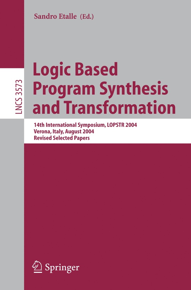 Sandro Etalle - Logic Based Program Synthesis and Transformation, Häftad