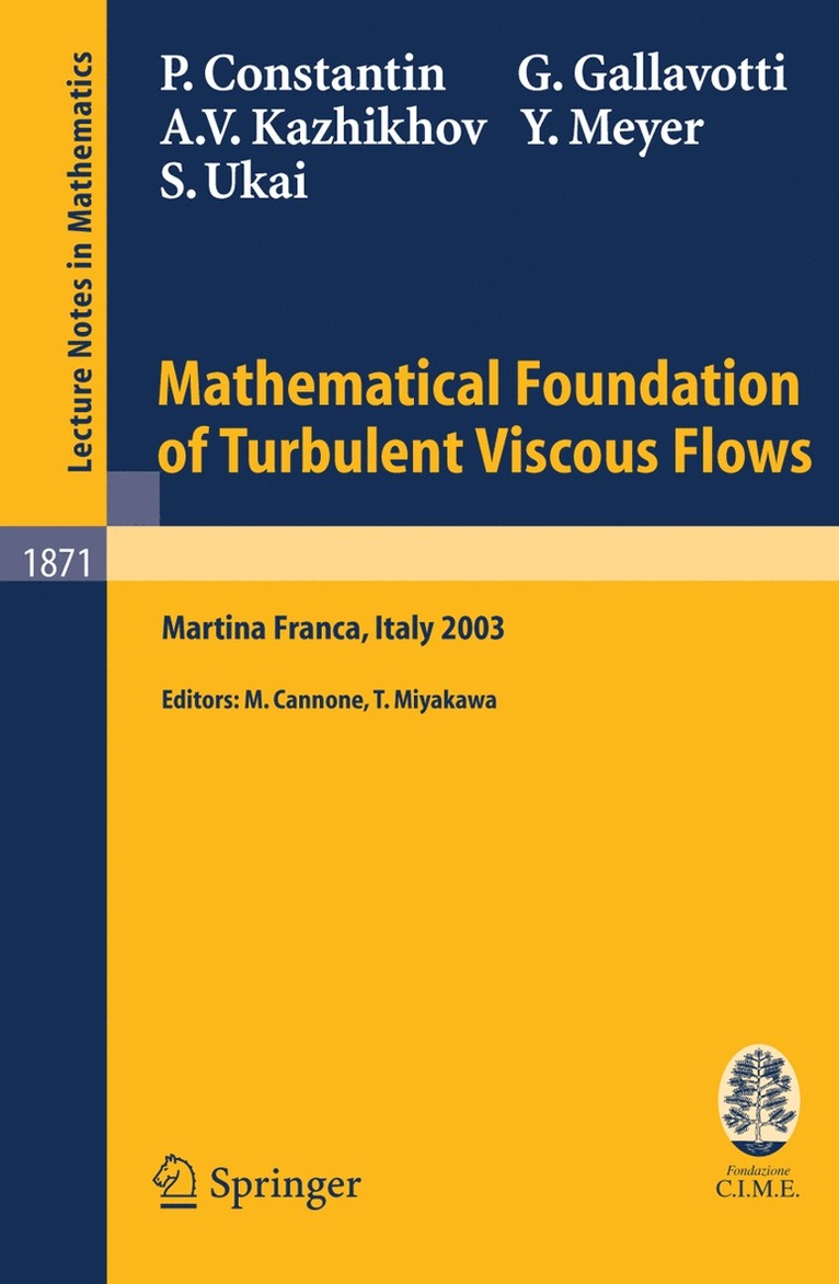 Peter Constantin, Giovanni Gallavotti, Alexandre V. Kazhikhov, Yves Meyer, Seiji Ukai, Marco Cannone, Tetsuro Miyakawa - Mathematical Foundation of Turbulent Viscous Flows, Häftad