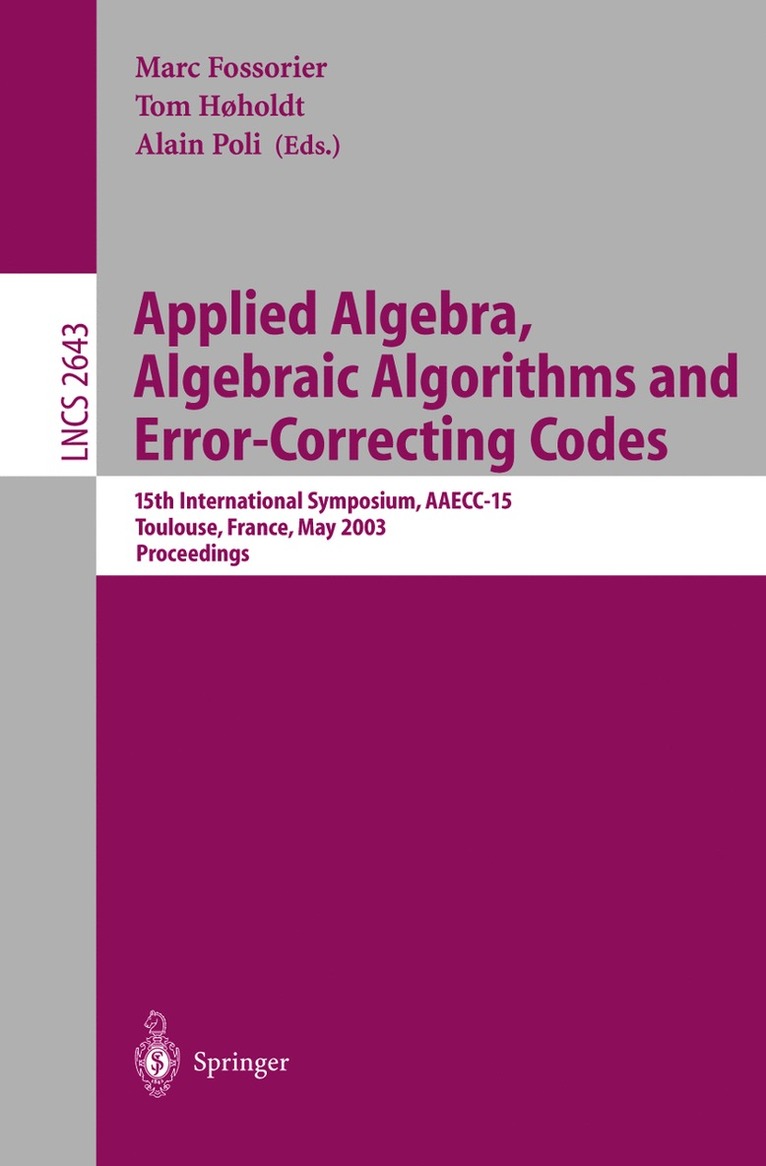 Applied Algebra, Algebraic Algorithms and Error-Correcting Codes 1