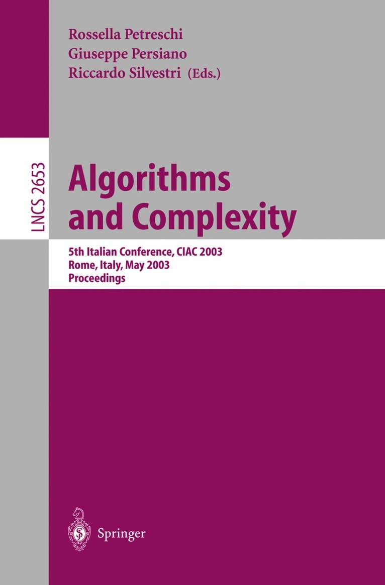 Rosella Petreschi, Giuseppe Persiano, Riccardo Silvestri - Algorithms and Complexity, Häftad