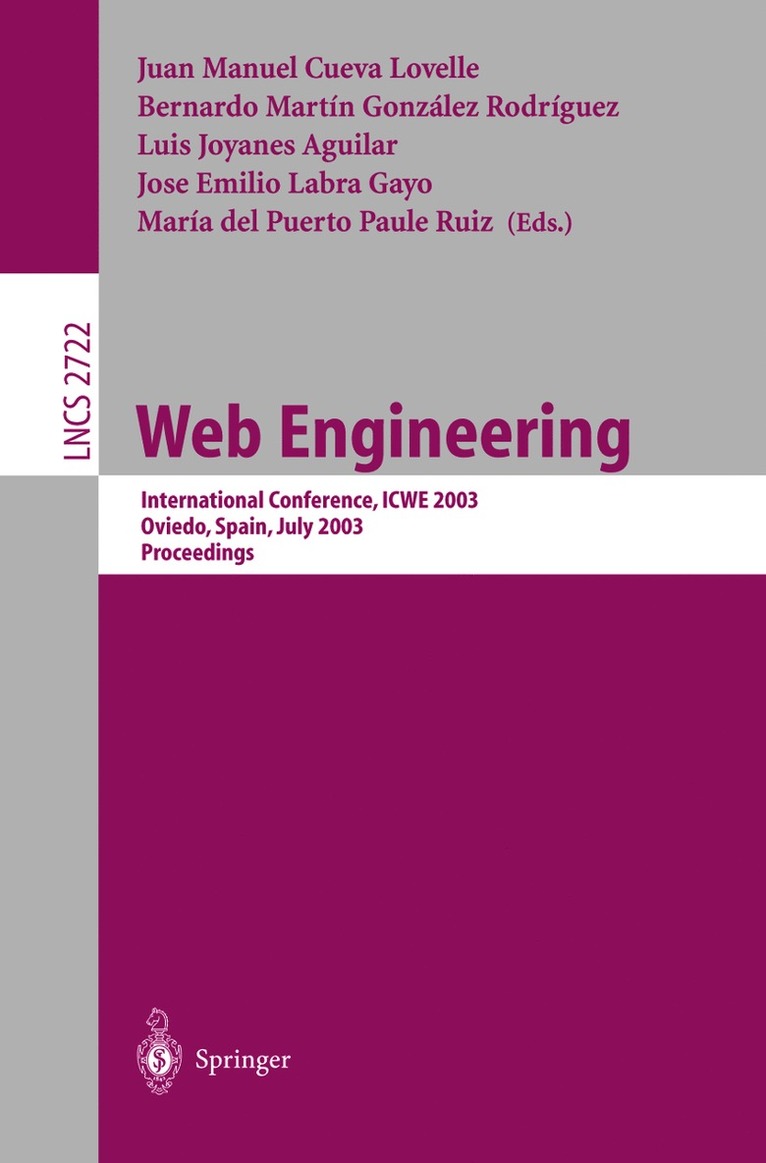 Juan Manuel Cueva Lovelle, Bernardo Martín González Rodríguez, Luis Joyanes Aguilar, Jose Emilio Labra Gayo, María del Puerto Paule de Ruiz, Bernardo Martín - Web Engineering, Häftad