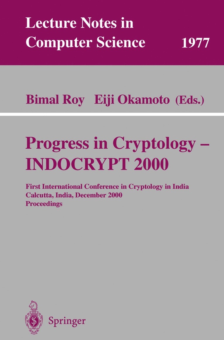 Bimal Kumar Roy, Eiji Okamoto - Progress in Cryptology - INDOCRYPT 2000, Häftad