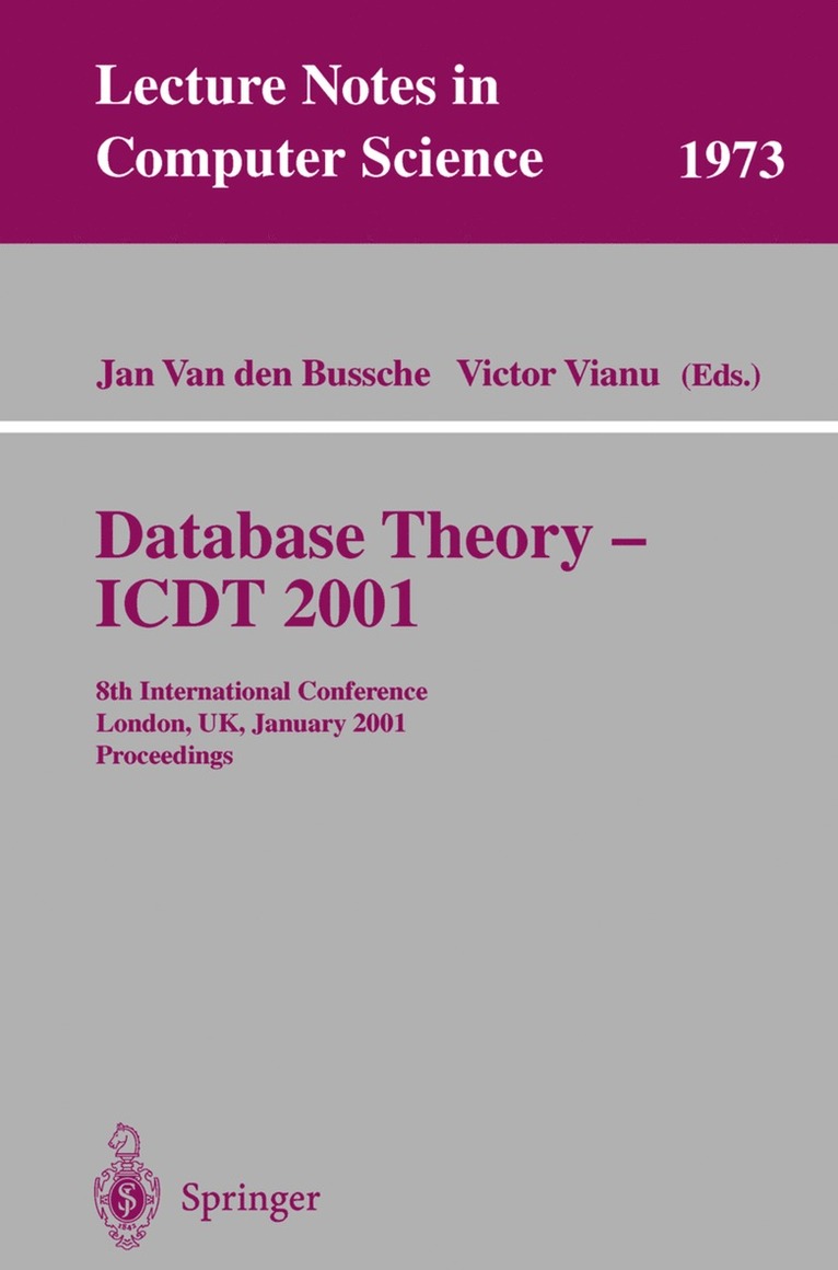 Jan Van den Bussche, Victor Vianu, Jan Van Den Bussche, Jan van den Bussche - Database Theory - ICDT 2001, Häftad