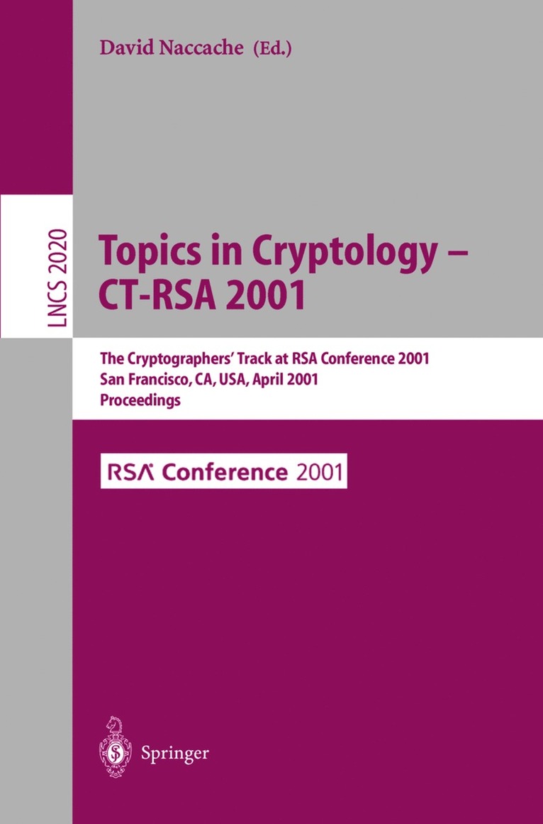 David Naccache - Topics in Cryptology - CT-RSA 2001, Häftad