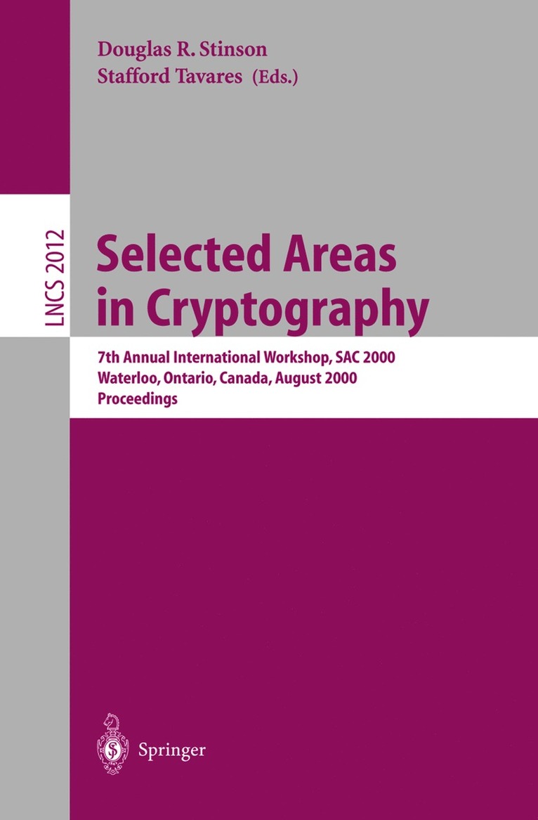 Douglas R. Stinson, Stafford Tavares - Selected Areas in Cryptography, Häftad