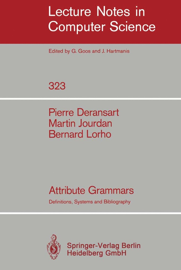 Pierre Deransart, Martin Jourdan, Bernard Lorho - Attribute Grammars, Häftad