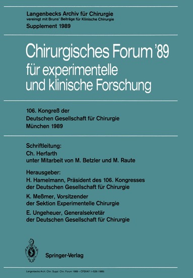Horst Hamelmann, Konrad Meßmer, Edgar Ungeheuer - 106. Kongreß der Deutschen Gesellschaft für Chirurgie München, 29. März — 1. April 1989, Häftad