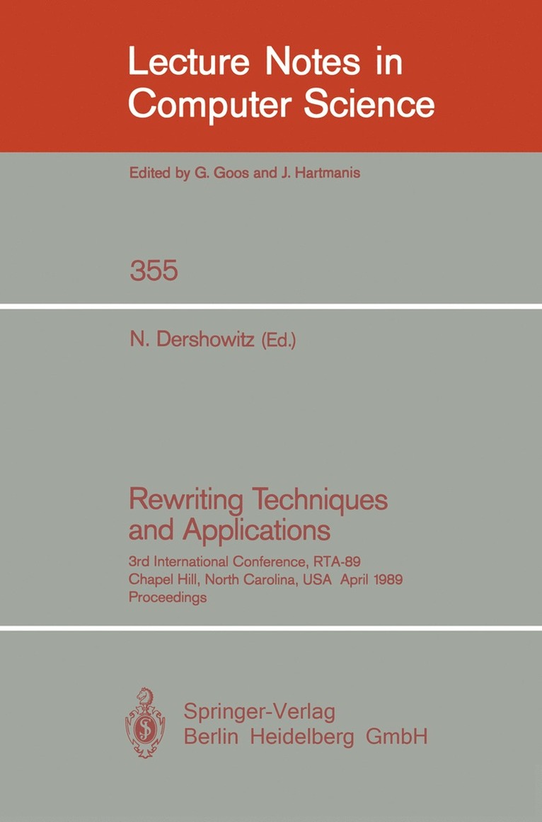 Nachum Dershowitz - Rewriting Techniques and Applications, Häftad