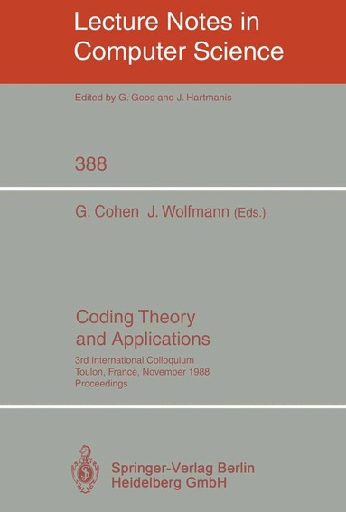 Gerard Cohen, Jacques Wolfmann - Coding Theory and Applications, Häftad