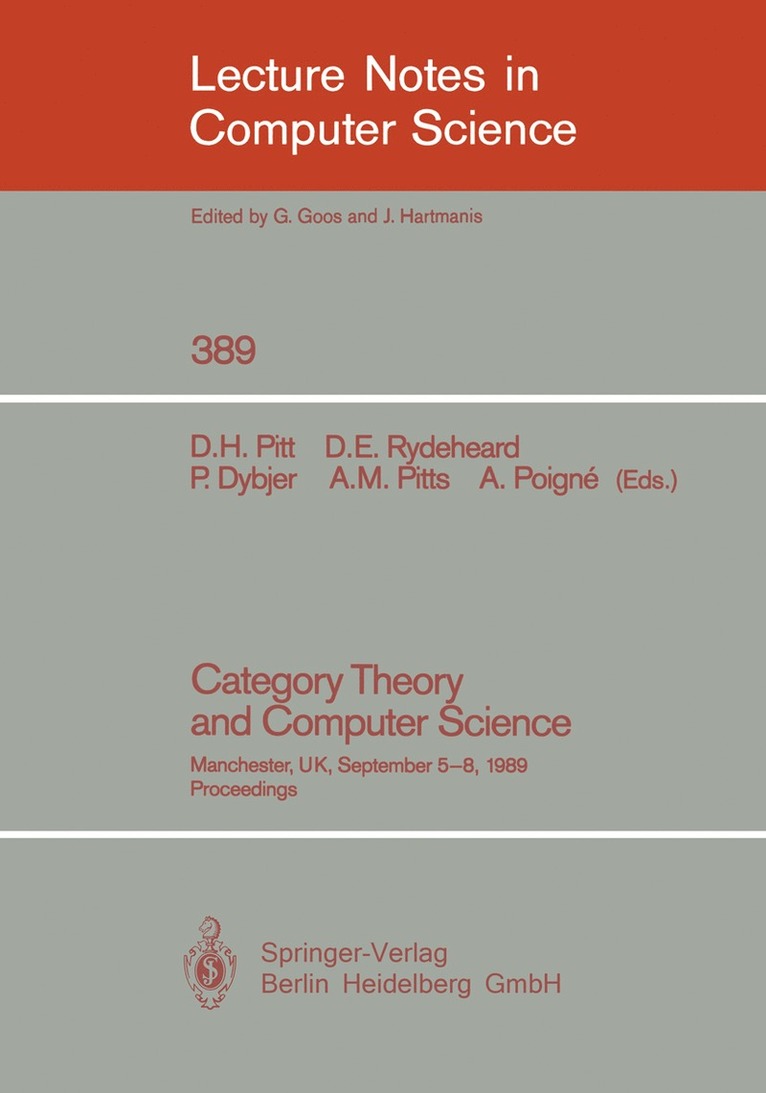 David H. Pitt, David E. Rydeheard, Peter Dybjer, Andrew Pitts, Axel Poigne - Category Theory and Computer Science, Häftad